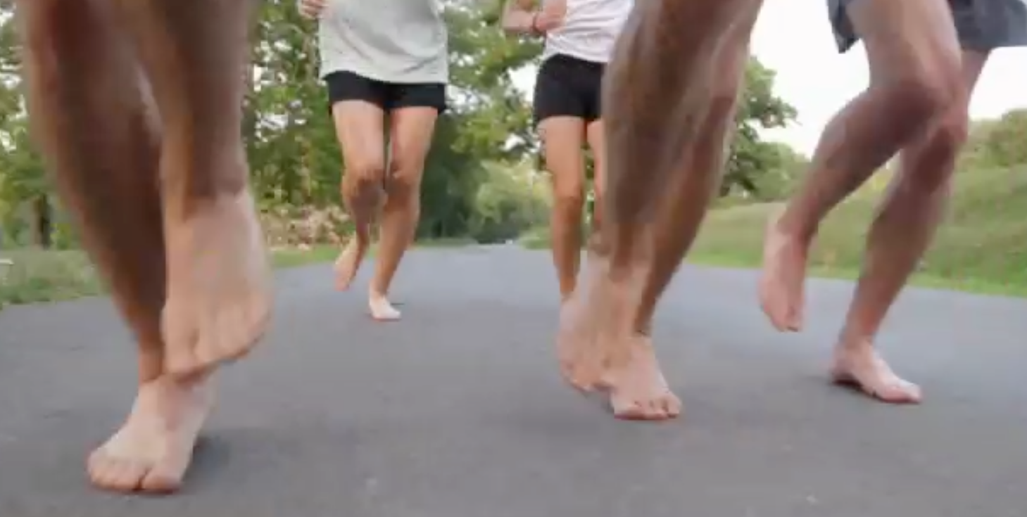 running barefoot on road